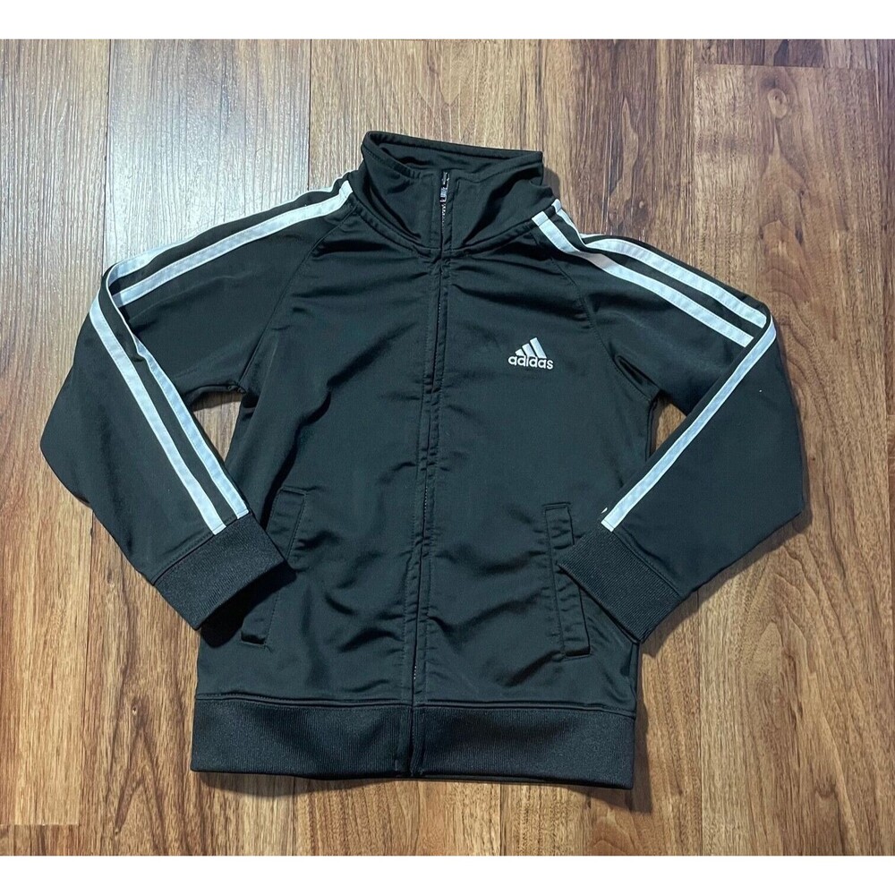 Adidas Track Suit Jacket Striped Black Full Zip Logo Sweater Boys Toddler Size 5